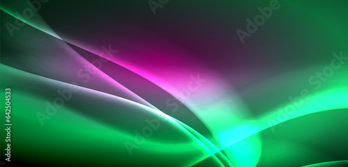 Dynamic waves in ethereal glow of neon lights. Concept merges fluidity of motion with vibrant allure of neon, crafting entrancing backdrop that embodies both vitality and futuristic sophistication