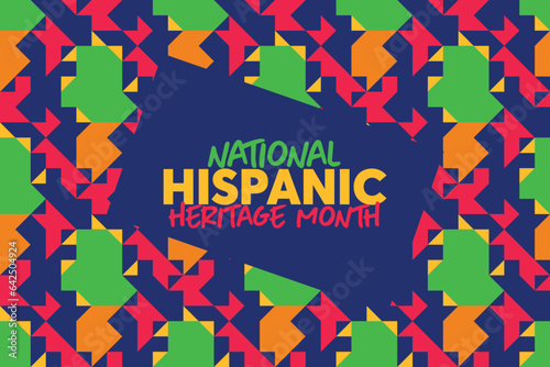 Hispanic heritage month. Vector web banner, poster, card for social media and networks. Greeting with national Hispanic heritage month text, Papel Picado pattern, perforated paper on black background