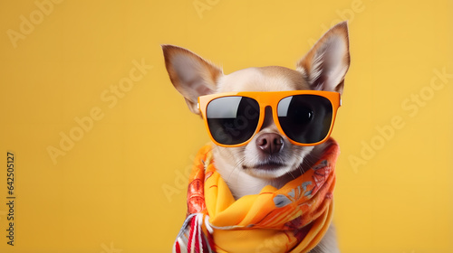araffe wearing sunglasses and a scarf on a yellow background Generative AI © Bipul