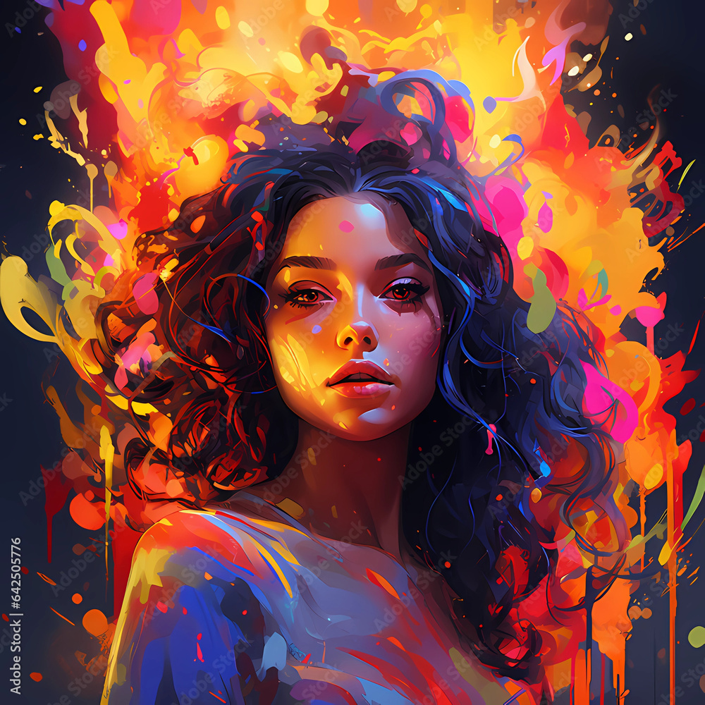 a glowing beautiful woman, in the style of sharp & vivid colors