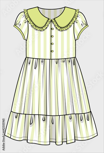 STRIPE MIDI DRESS FOR GIRLSWEAR WITH PETERPAN COLLAR VECTOR ILLUSTRATION photo