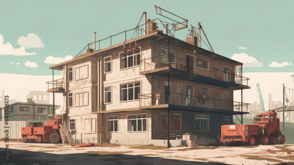Construction site, building a house - vector flat illustration. Construction site, building a house - vector flat illustration.