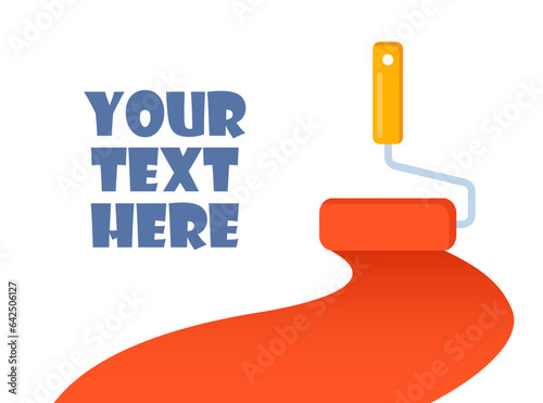 Red color trail of the roller brush on white background. Vector illustration for headers, banners and advertising.