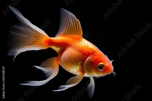 Cute single Goldfish isolated on black background