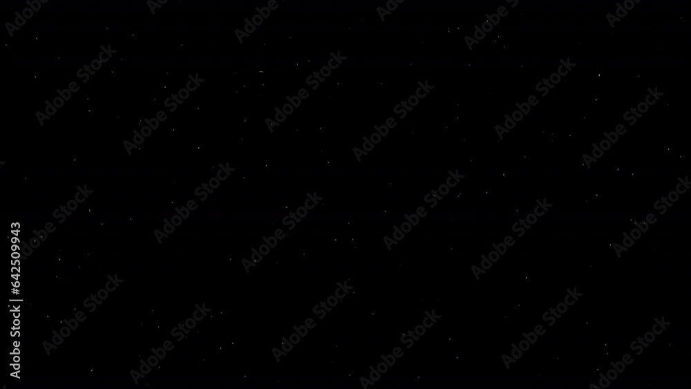 Organic dust particles floating on black background. Seamless loop, alpha channel