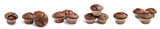 Set of tasty chocolate muffins on white background
