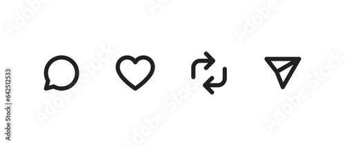 Like, comment, repost and send icon set. Vector EPS 10