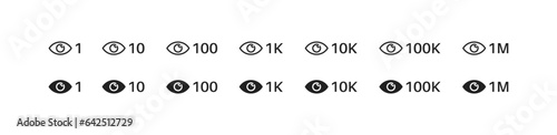 views icon set. Social media icon. 1k, 10k, 100k, 1m views. Vector EPS 10