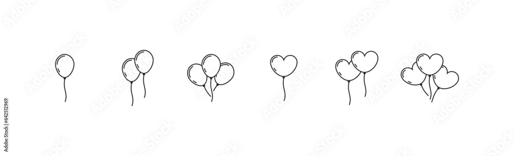 birthday baloon icon set. Round and heart shape baloon. Vector EPS 10 birthday baloon icon set. Round and heart shape baloon. Vector EPS 10