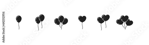 birthday baloon icon set. Round and heart shape baloon. Vector EPS 10