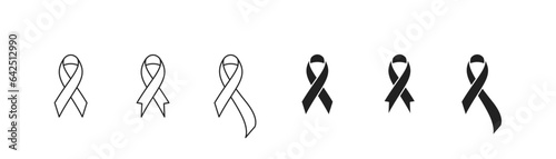 Breast ribbon set, awareness symbol. Black, red and linear. Vector EPS 10