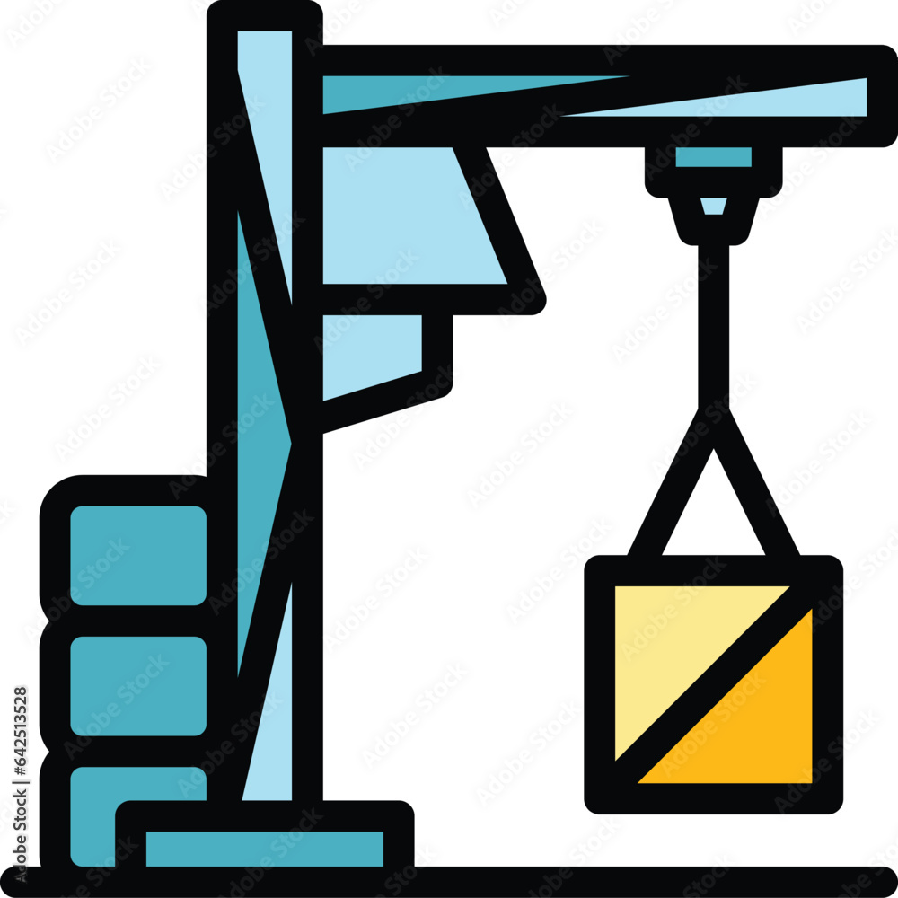 Cargo port crane icon outline vector. Traffic service. Maritime container color flat Cargo port crane icon outline vector. Traffic service. Maritime container color flat