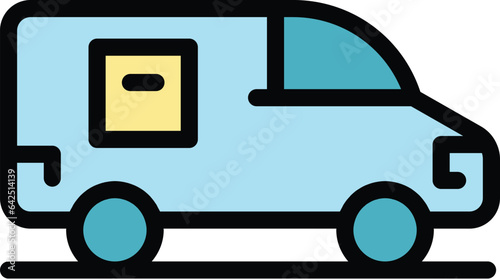 Bus import icon outline vector. Cargo truck. Car ship color flat