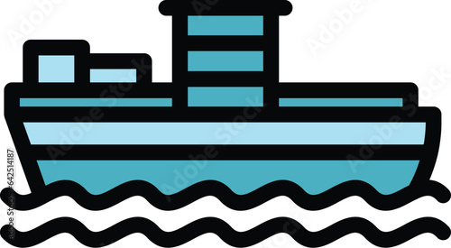 Cargo ship icon outline vector. Van service. Port maritime color flat