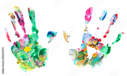 Set colorful hand print, paint watercolor isolated on white, clipping 