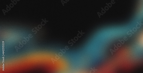 Obraz na plátně Vibrant rainbow, orange blue teal white psychedelic grainy gradient color flow wave on black background, music cover dance party poster design