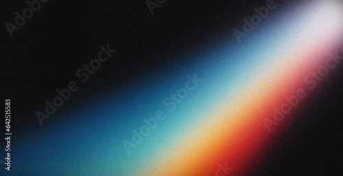 Fototapeta Naklejka Na Ścianę i Meble -  Vibrant rainbow, orange blue teal white psychedelic grainy gradient color flow wave on black background, music cover dance party poster design. Retro Colors from the 1970s 1980s, 70s, 80s, 90s style