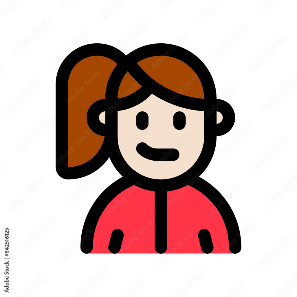 Editable sporty girl with ponytail hairstyle avatar vector icon. User, profile, identity, persona. Part of a big icon set family. Perfect for web and app interfaces, presentations, infographics, etc