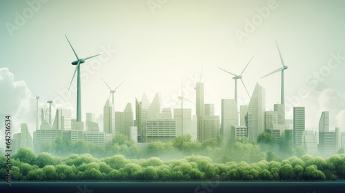 Green industry and clean energy on eco friendly cityscape background.Paper art of ecology and environment concept.Vector illustration.