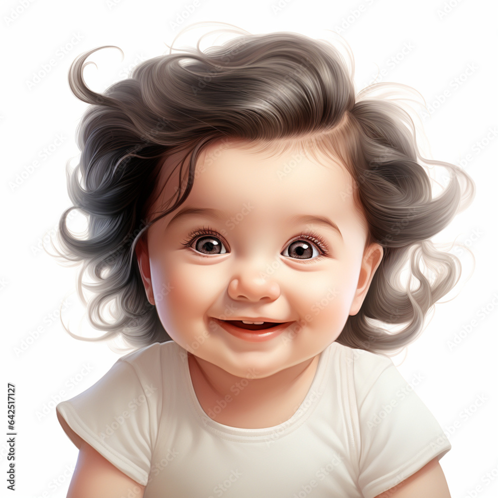 adorable little girl with dark hair cute white background,illustration adorable little girl with dark hair cute white background,illustration