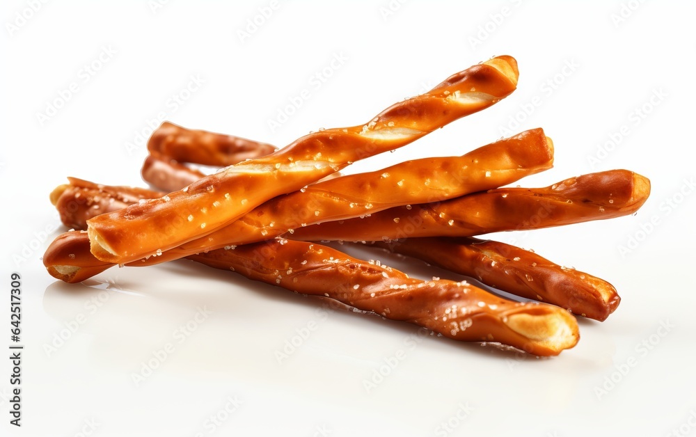 Mini salted pretzel -cracker sticks isolated on white background Mini salted pretzel -cracker sticks isolated on white background