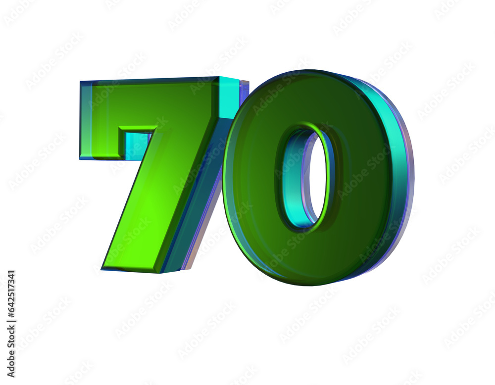 Number 70 3D render with green color Number 70 3D render with green color