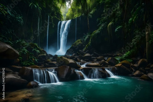 A breathtaking view of a waterfall in a tropical rainforest © Muhammad