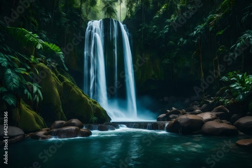 A breathtaking view of a waterfall in a tropical rainforest © Muhammad