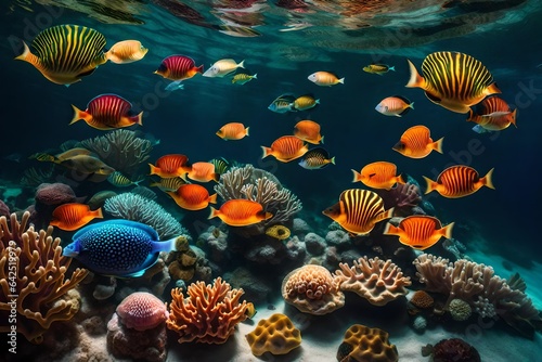 A coral reef into an enchanted underwater garden with singing seashells