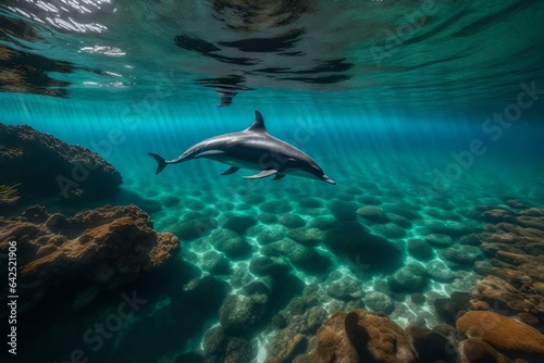 A hidden bay with transparent water and a pod of dolphins frolicking © Muhammad