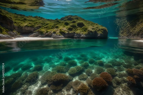 A hidden cove with transparent water and schools of sardines shimmering in unison