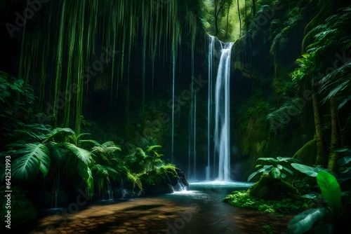 A hidden jungle waterfall accessible only through a portal © Muhammad