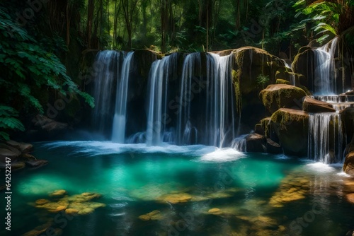 A hidden waterfall with a plunge pool of transparent water and fish darting about
