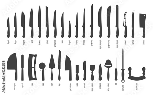 Knives set. Knife silhouette on white. Vector illustration