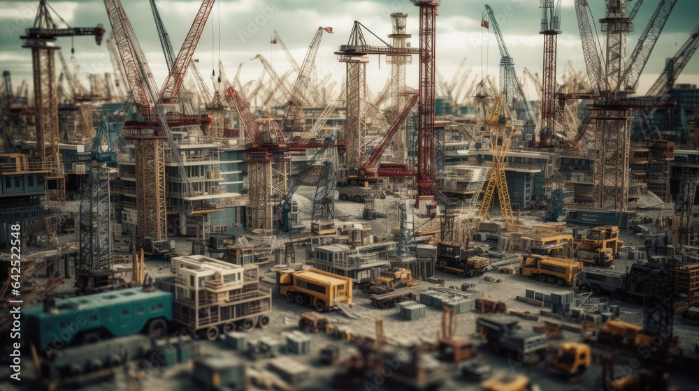 Lots of Tower Cranes on Construction Site illustration.