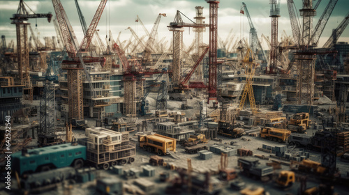 Lots of Tower Cranes on Construction Site illustration.