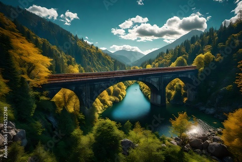 A majestic over bridge spanning across a deep valley, surrounded by nature