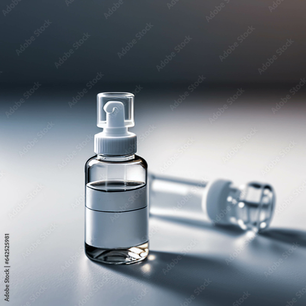 Cosmetic bottle with dispenser on a gray background Cosmetic bottle with dispenser on a gray background