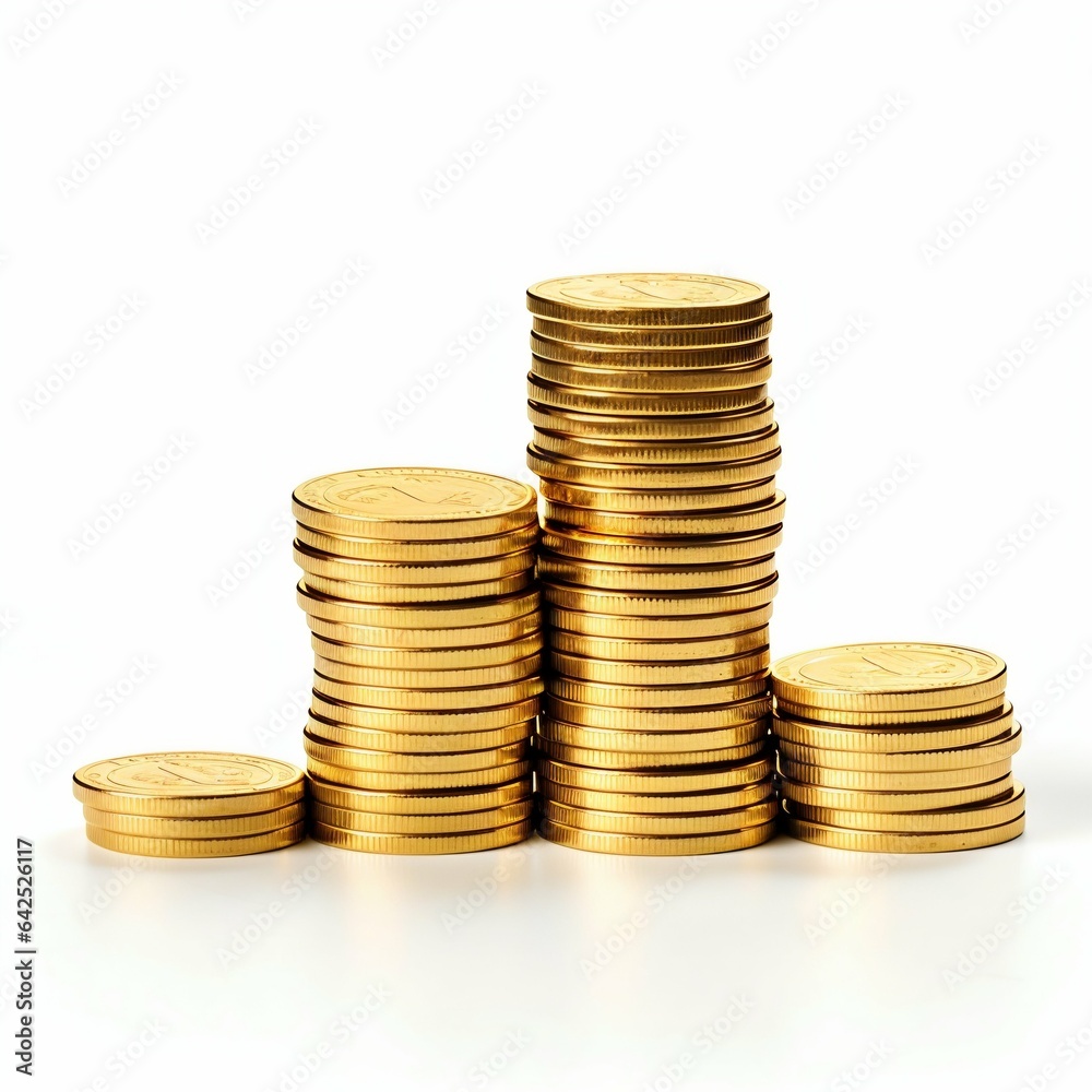 Stacks of Gold Coins Isolated on White. Generative ai Stacks of Gold Coins Isolated on White. Generative ai