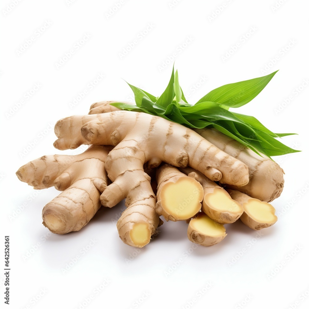 Fresh Ginger Root Isolated on White. Generative ai Fresh Ginger Root Isolated on White. Generative ai