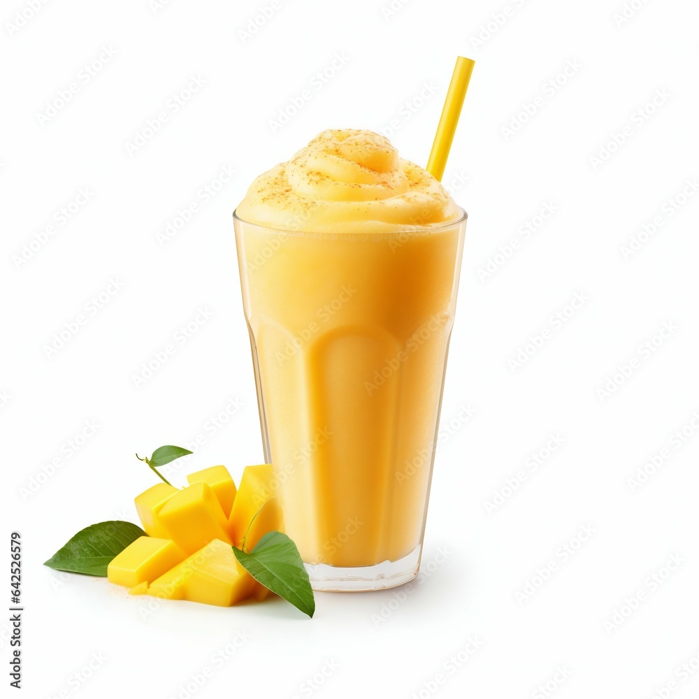 Mango Smoothie Isolated on White. Generative ai Mango Smoothie Isolated on White. Generative ai