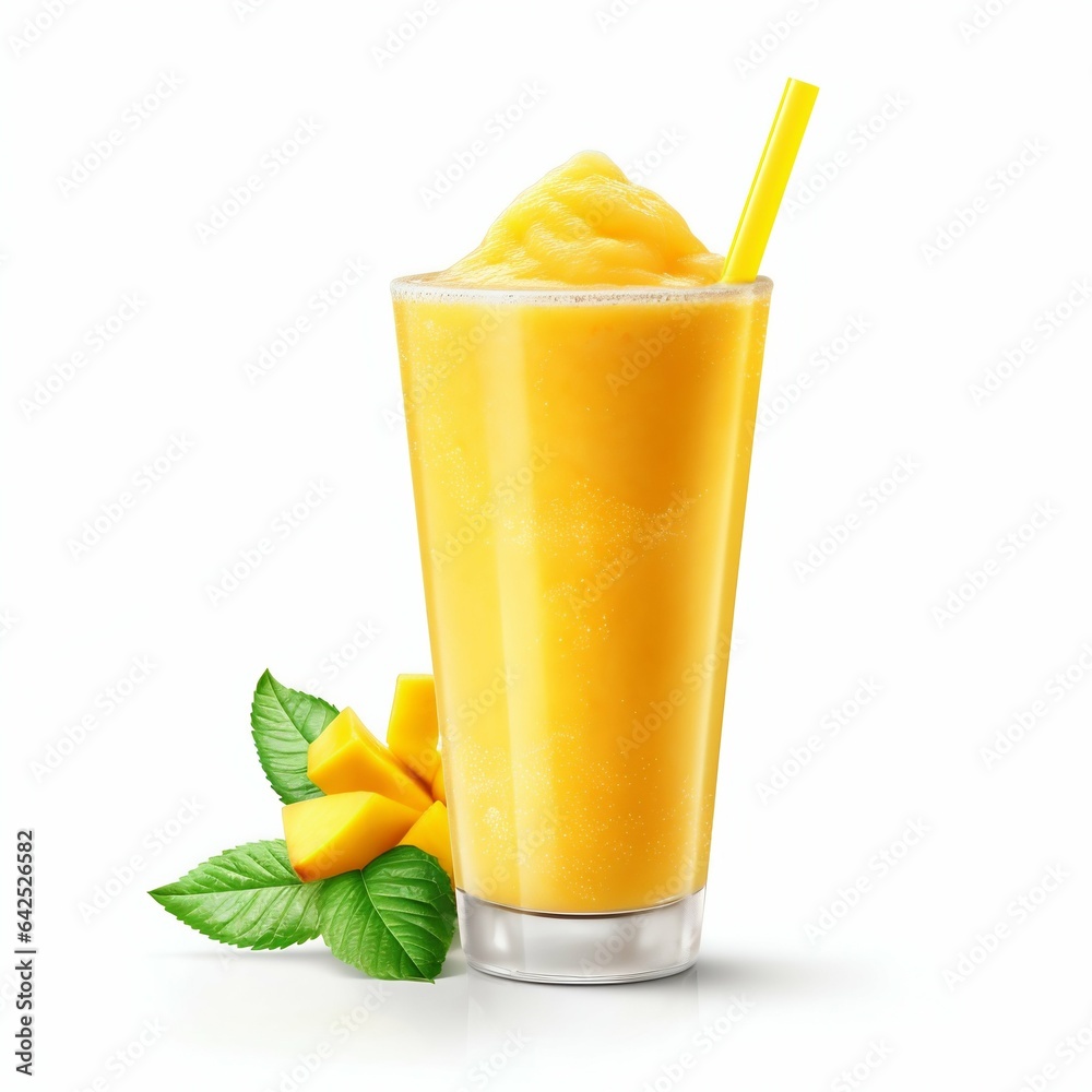 Mango Smoothie Isolated on White. Generative ai Mango Smoothie Isolated on White. Generative ai