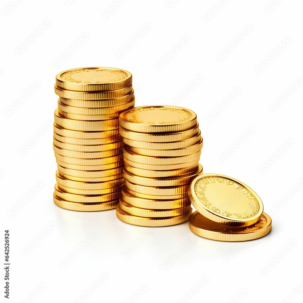 Stacks of Gold Coins Isolated on White. Generative ai Stacks of Gold Coins Isolated on White. Generative ai