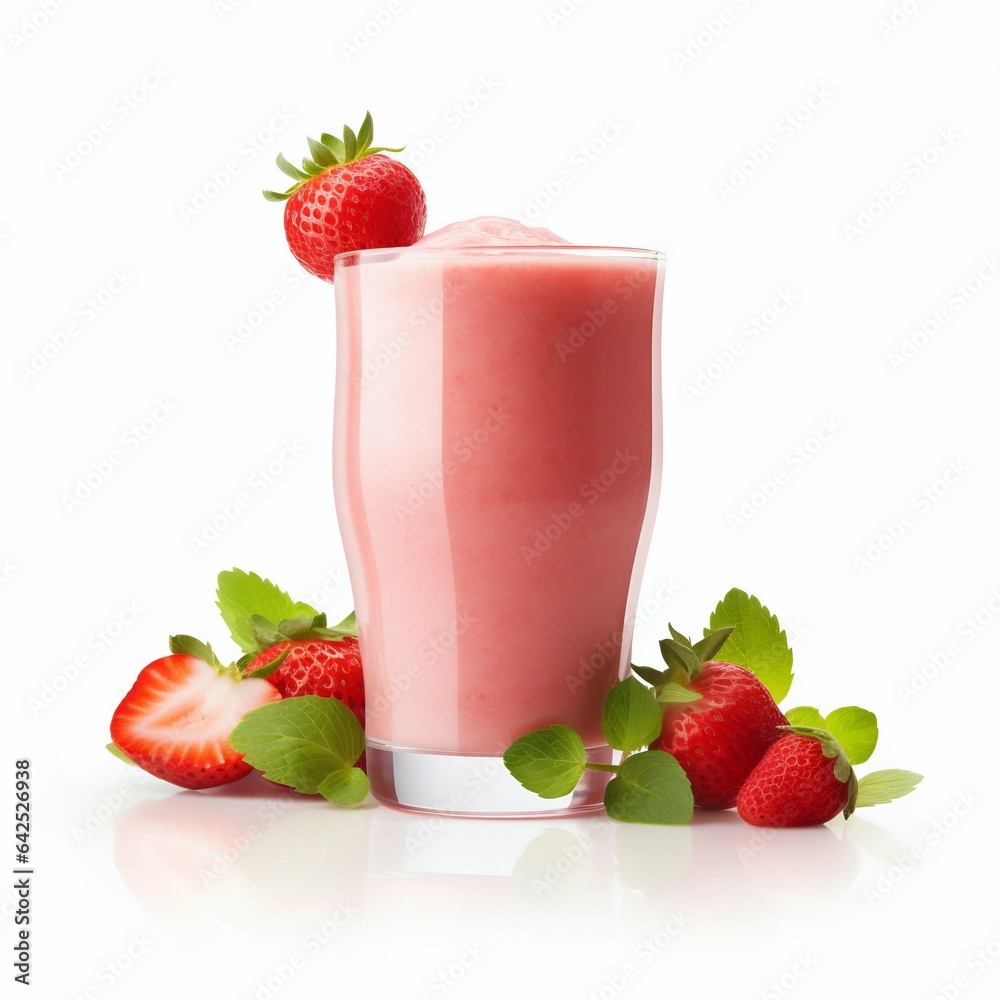Strawberry Smoothie Isolated on White. Generative ai Strawberry Smoothie Isolated on White. Generative ai