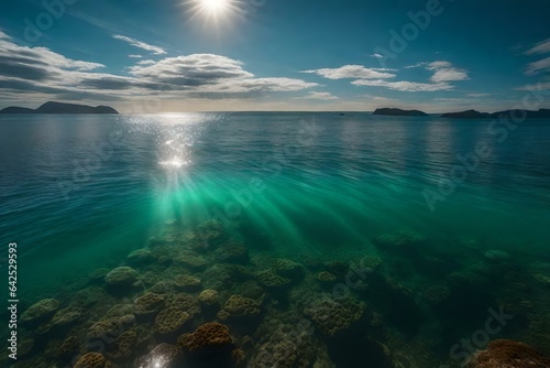 A transparent bay with rays gliding effortlessly beneath the surface © Muhammad