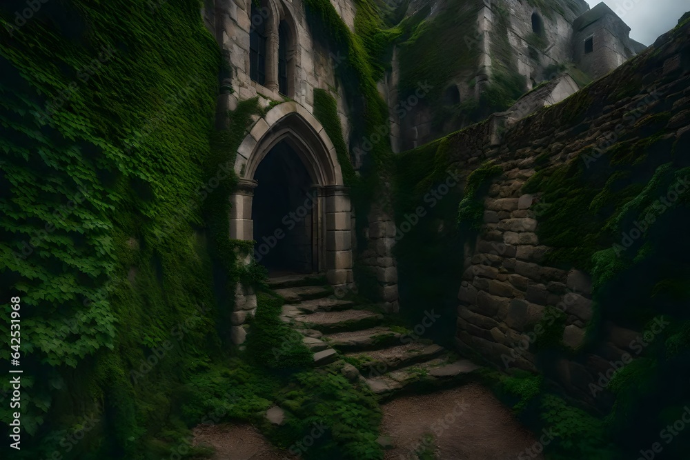 In the midst of a cloudy day, a sprawling antique castle stands with an air of faded grandeur. AI Generative In the midst of a cloudy day, a sprawling antique castle stands with an air of faded grandeur. AI Generative
