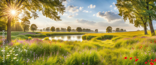 Landscape concept background beautiful meadows and natural pond in summertime © Supriyanto