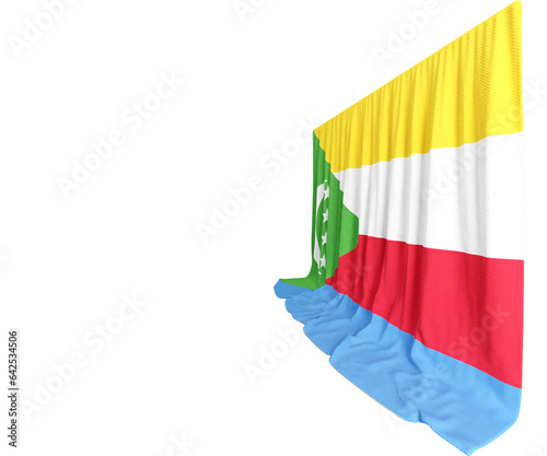 Comorian Flag Curtain in 3D Rendering Celebrating Comorian Heritage photo