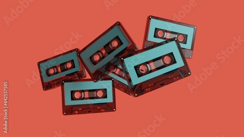 Retro audio cassette 3d rendered illustration. 70s, 80s, 90s years popular audio tape. Music minimalism concept