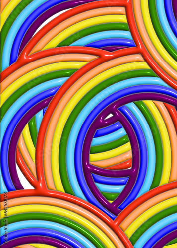 Multicolored inflated lines with a shiny surface, 3D rendering illustration